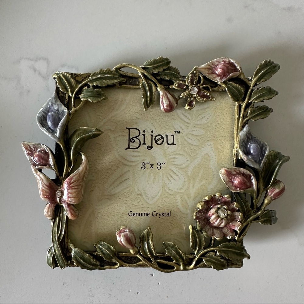 Vintage Floral Crystal Photo Frame - Green and Pink